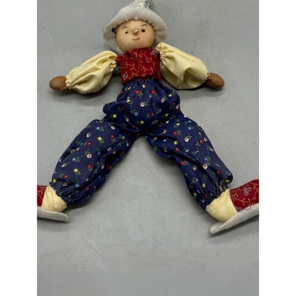 Handmade Fabric Rag Doll With Floral Patterned Clothes & White Felt Hat 12" READ - Picture 3 of 16